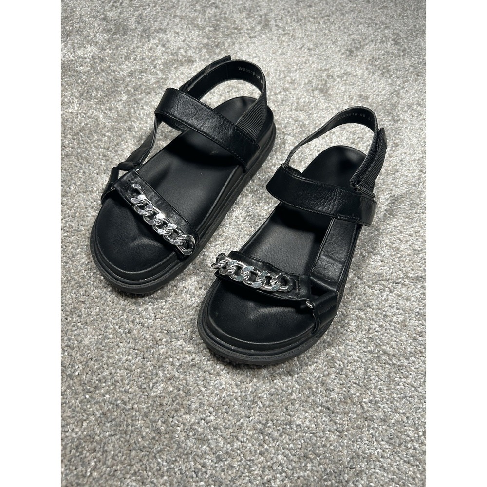 Women's Black Platform Sandals Chain Strap Size 6.5-7 Casual Trendy
